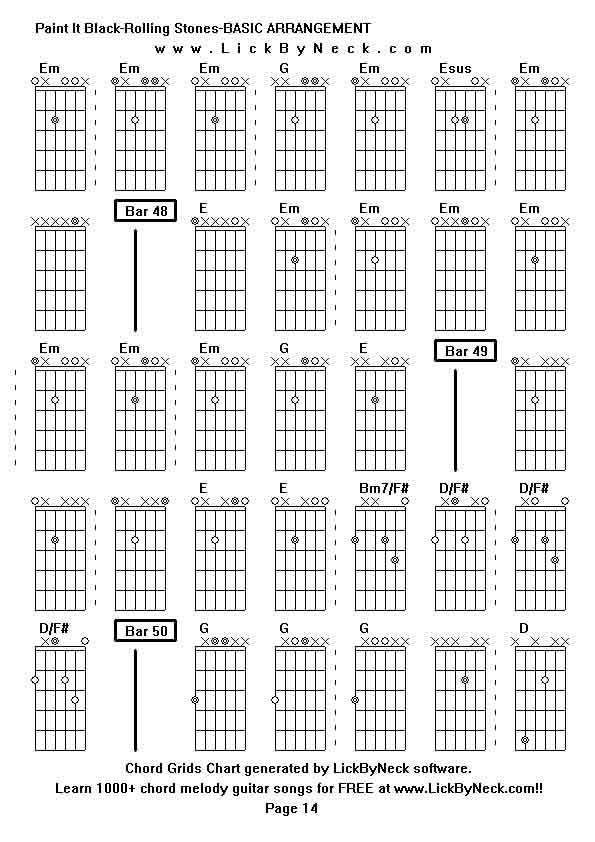 Chord Grids Chart of chord melody fingerstyle guitar song-Paint It Black-Rolling Stones-BASIC ARRANGEMENT,generated by LickByNeck software.